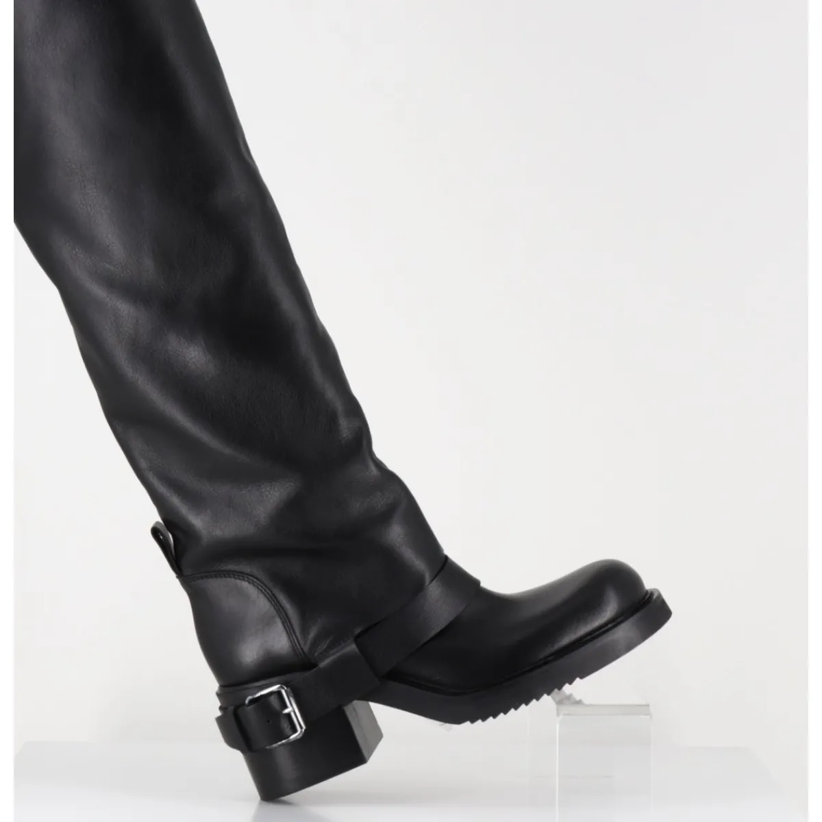 Bottes^ELENA IACHI Bottes hautes en cuir esprit bikers - E4048-L NATURE NERO NOIR