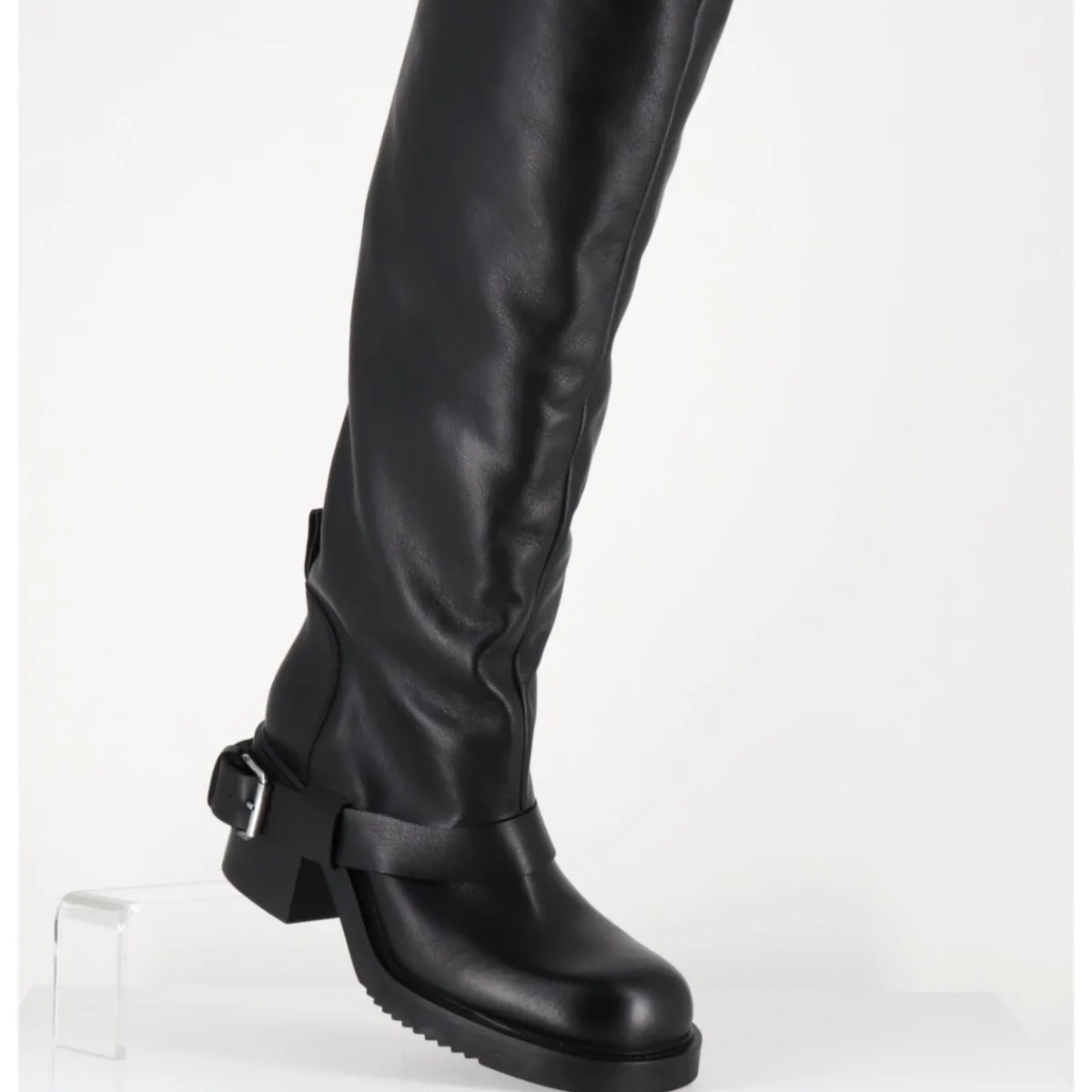 Bottes^ELENA IACHI Bottes hautes en cuir esprit bikers - E4048-L NATURE NERO NOIR