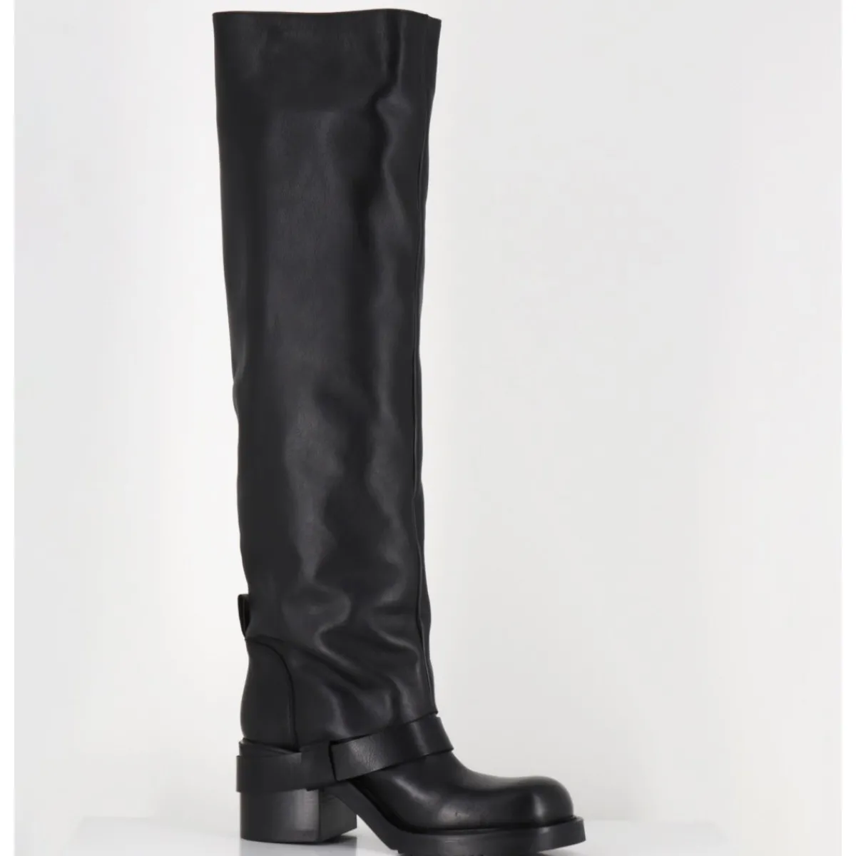 Bottes^ELENA IACHI Bottes hautes en cuir esprit bikers - E4048-L NATURE NERO NOIR