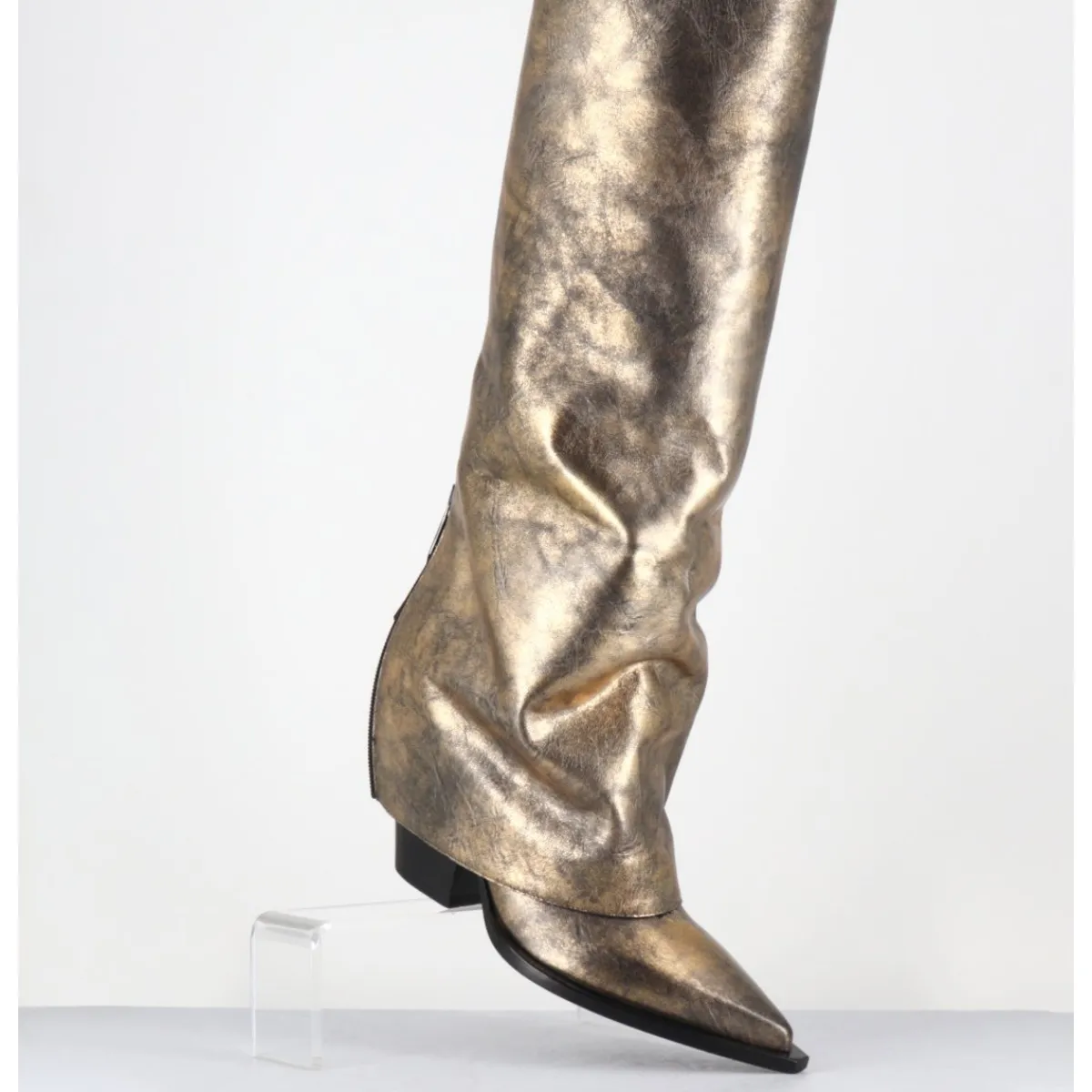 Bottes | Santiags^ELENA IACHI Bottes santiag à guêtre en cuir doré patiné noir - E3868 MISTER ORO DORE