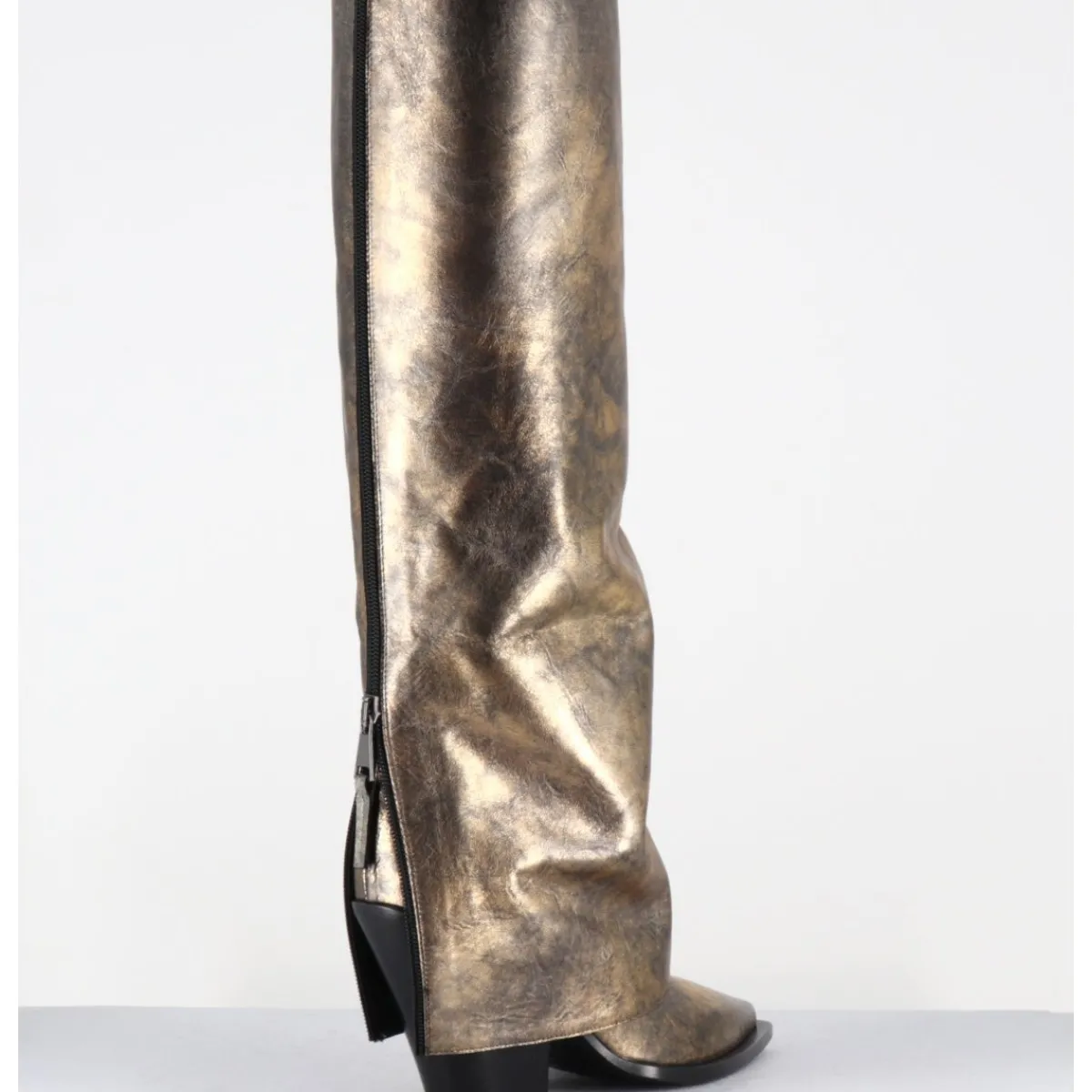 Bottes | Santiags^ELENA IACHI Bottes santiag à guêtre en cuir doré patiné noir - E3868 MISTER ORO DORE