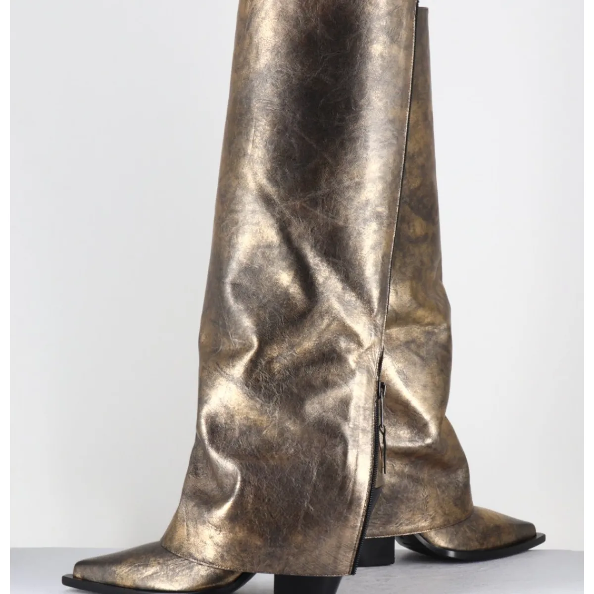 Bottes | Santiags^ELENA IACHI Bottes santiag à guêtre en cuir doré patiné noir - E3868 MISTER ORO DORE
