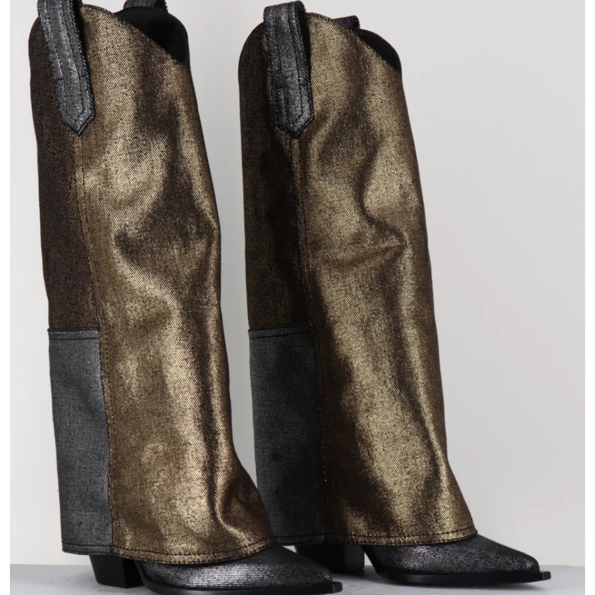 Bottes | Santiags^ELENA IACHI Bottes santiag jean laminé bronze & argent -E3869-T RIC SILVER GOLD