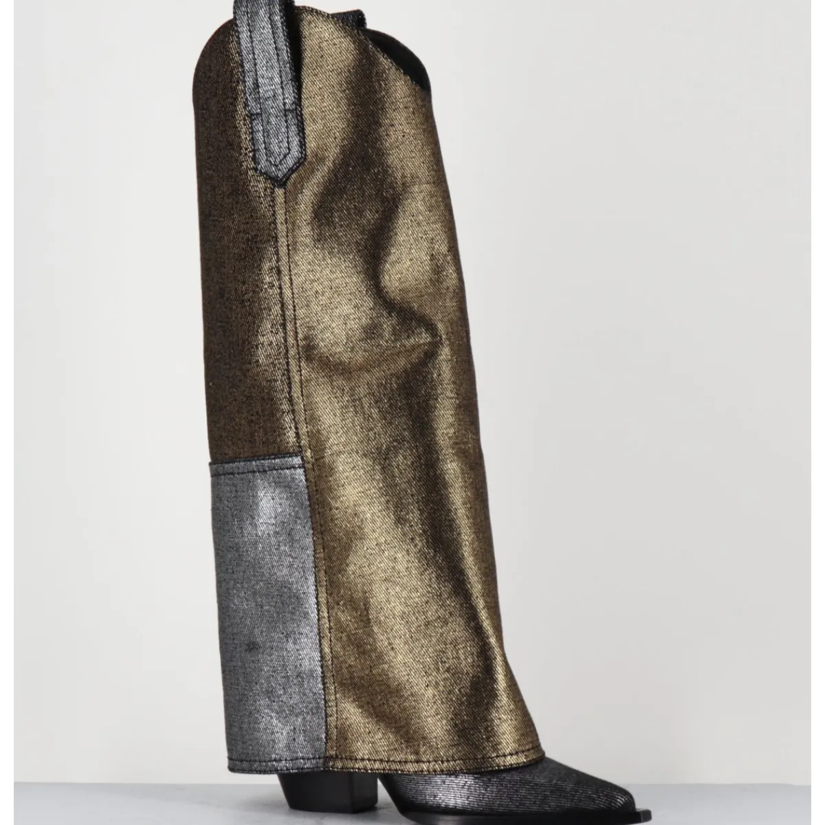 Bottes | Santiags^ELENA IACHI Bottes santiag jean laminé bronze & argent -E3869-T RIC SILVER GOLD