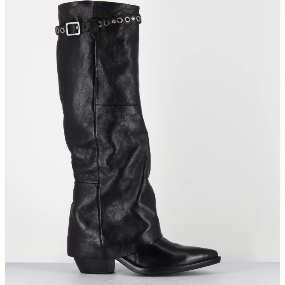 Bottes | Santiags^A.S.98 Bottes santiags en cuir sangle cloutée - B84301 NERO NOIR