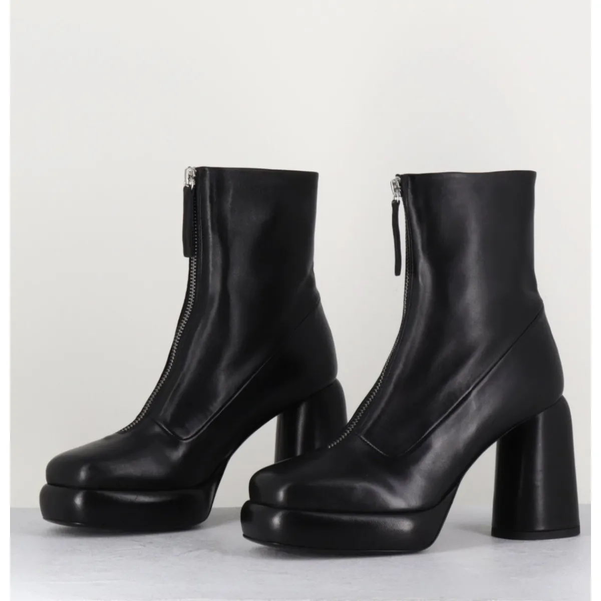 Boots | Plateformes^HALMANERA Bottines plateforme en cuir rétro à zip central - ELSA07 NERO NOIR