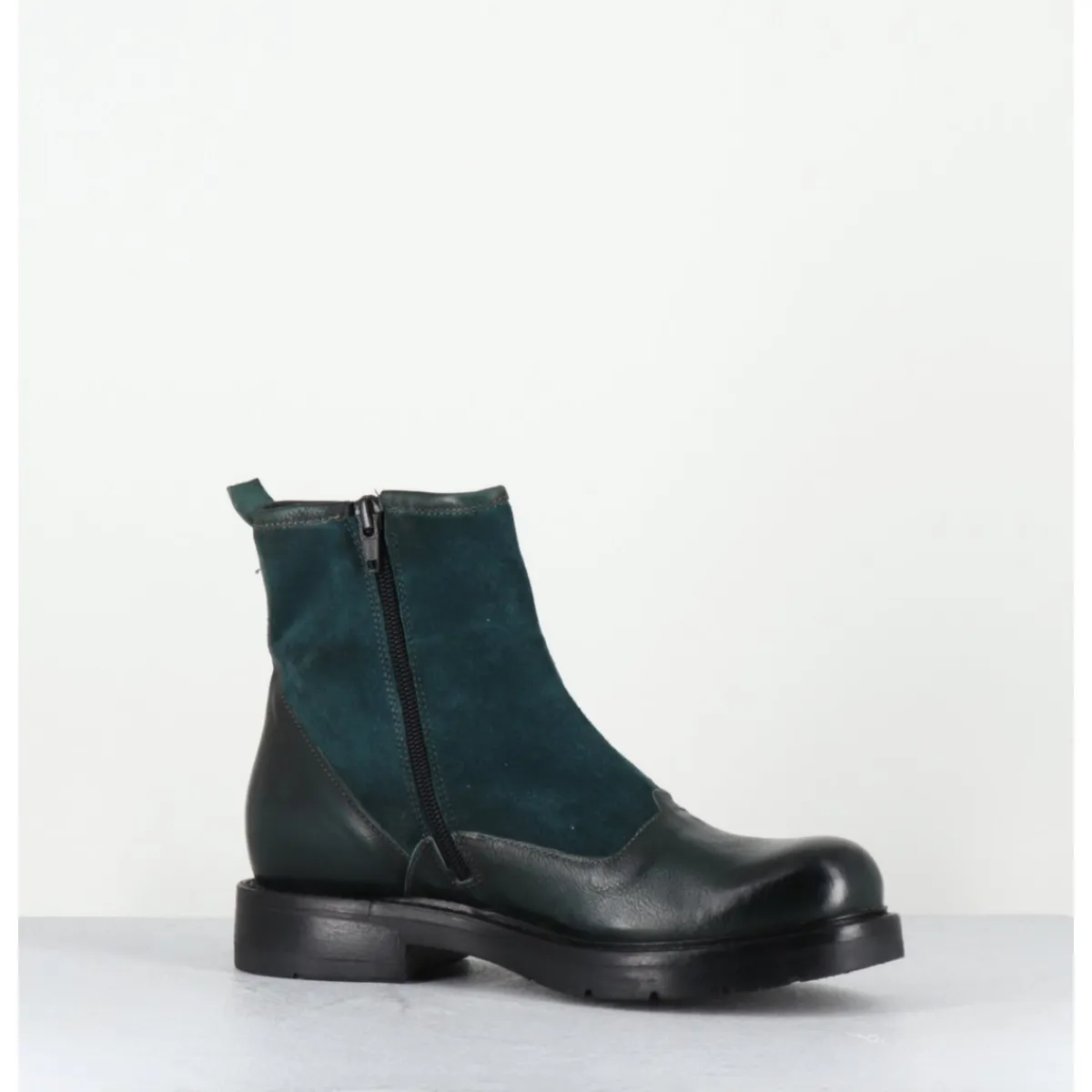 Boots^GARRICE LAB Bottines plates à boutons en cuir vert & - LACO CARLY PETROLIO BLEU