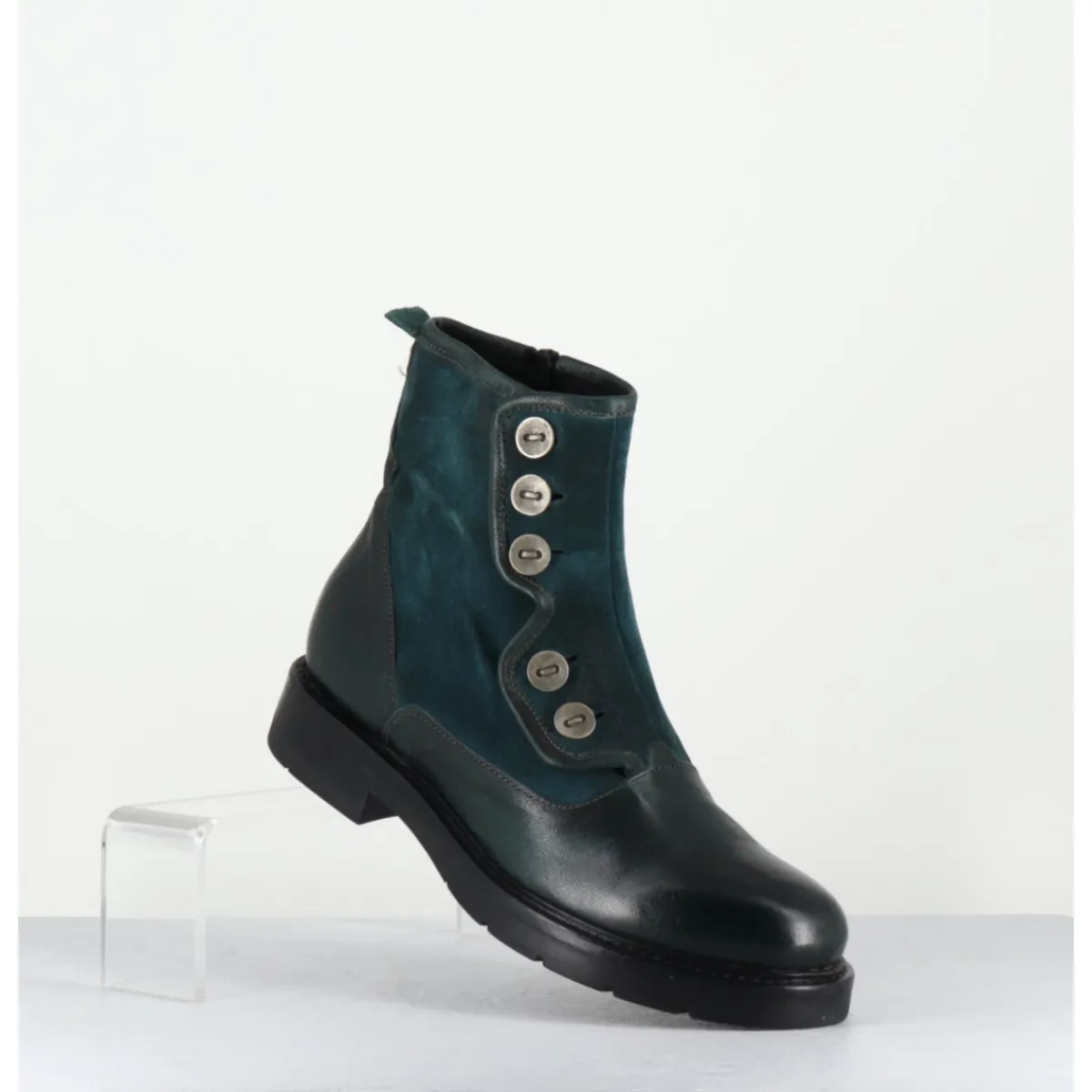 Boots^GARRICE LAB Bottines plates à boutons en cuir vert & - LACO CARLY PETROLIO BLEU
