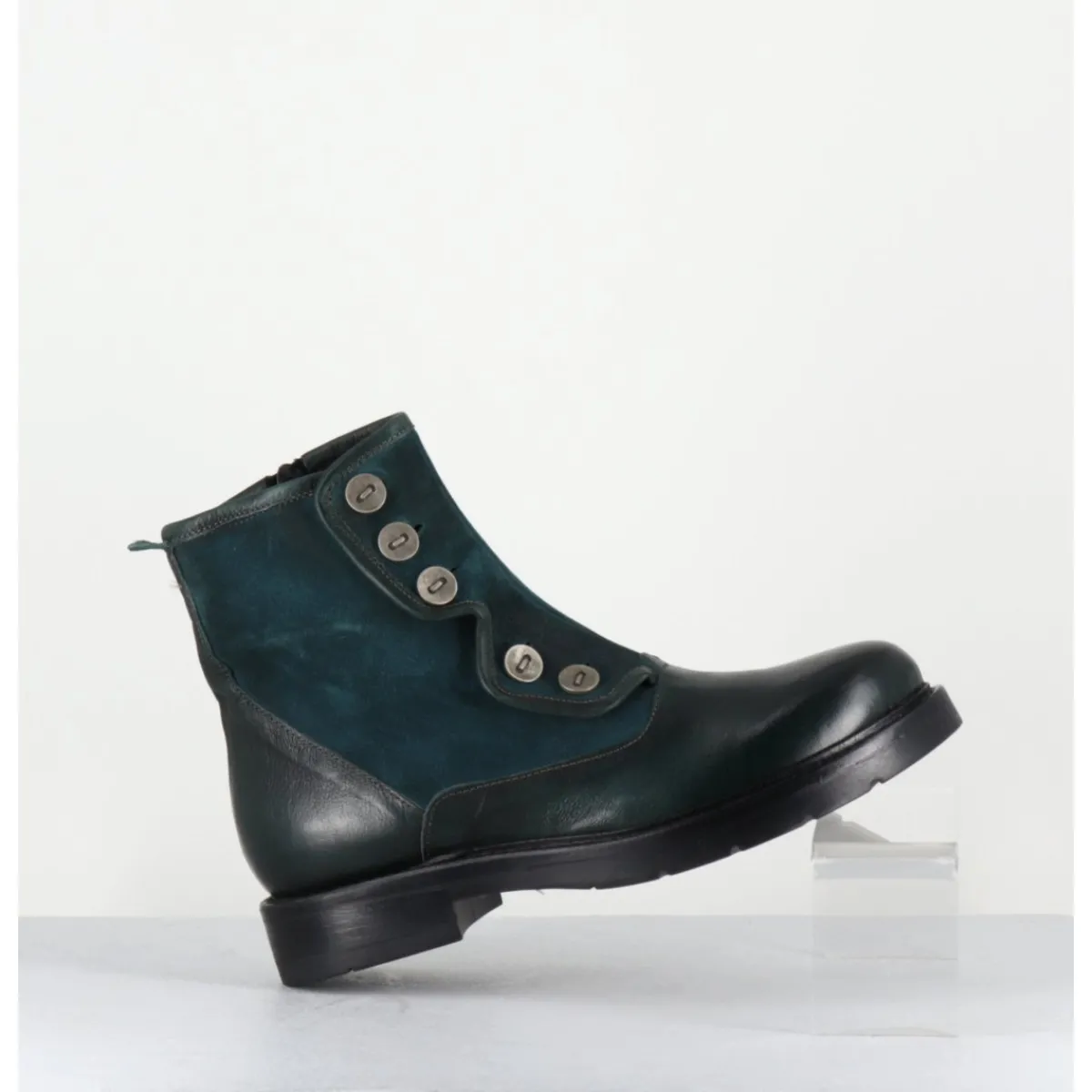 Boots^GARRICE LAB Bottines plates à boutons en cuir vert & - LACO CARLY PETROLIO BLEU
