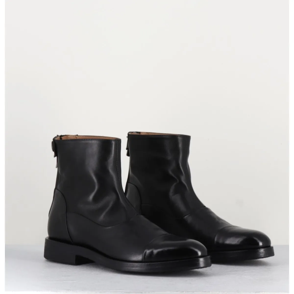 Boots^ALBERTO FASCIANI Bottines plates en cuir - CAMIL 70009 BLACK NOIR