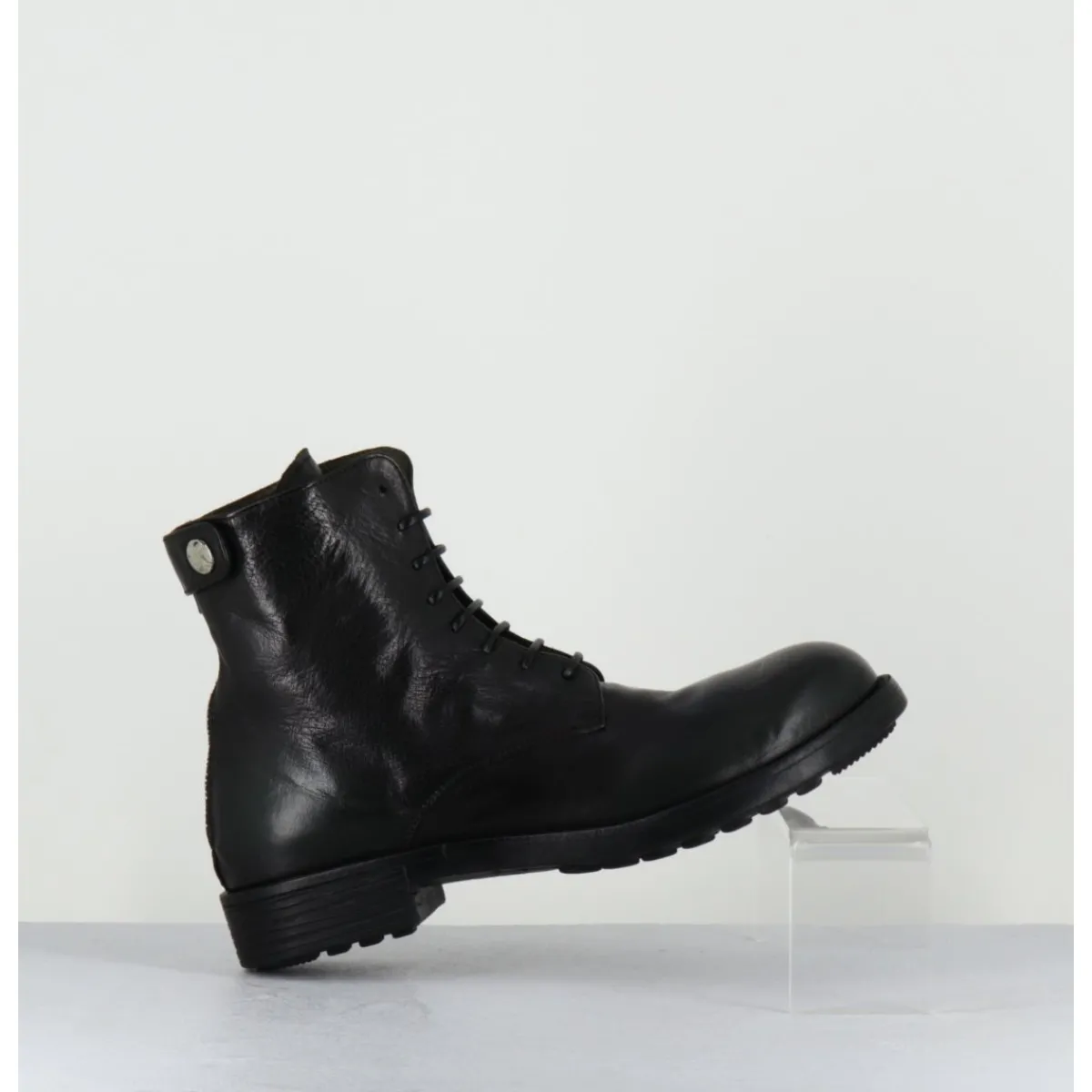 Boots^OFFICINE CREATIVE Bottines souples à lacets en cuir brossé noir & kaki - SERGEANT 103 SUPERNERO