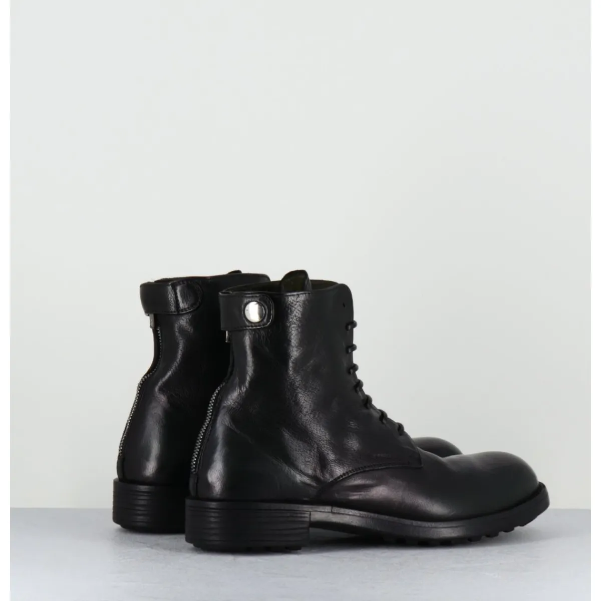 Boots^OFFICINE CREATIVE Bottines souples à lacets en cuir brossé noir & kaki - SERGEANT 103 SUPERNERO