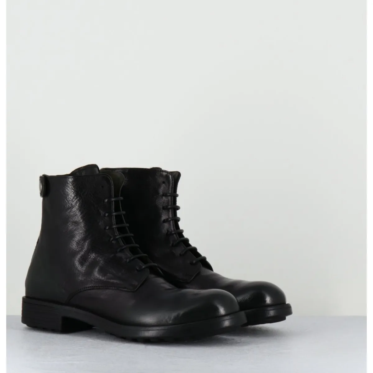 Boots^OFFICINE CREATIVE Bottines souples à lacets en cuir brossé noir & kaki - SERGEANT 103 SUPERNERO