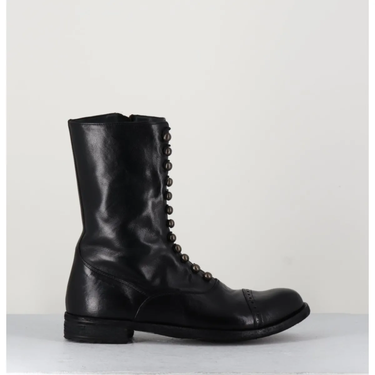 Boots^OFFICINE CREATIVE Bottines tige haute en cuir à boutons - LEXIKON101 NERO NOIR