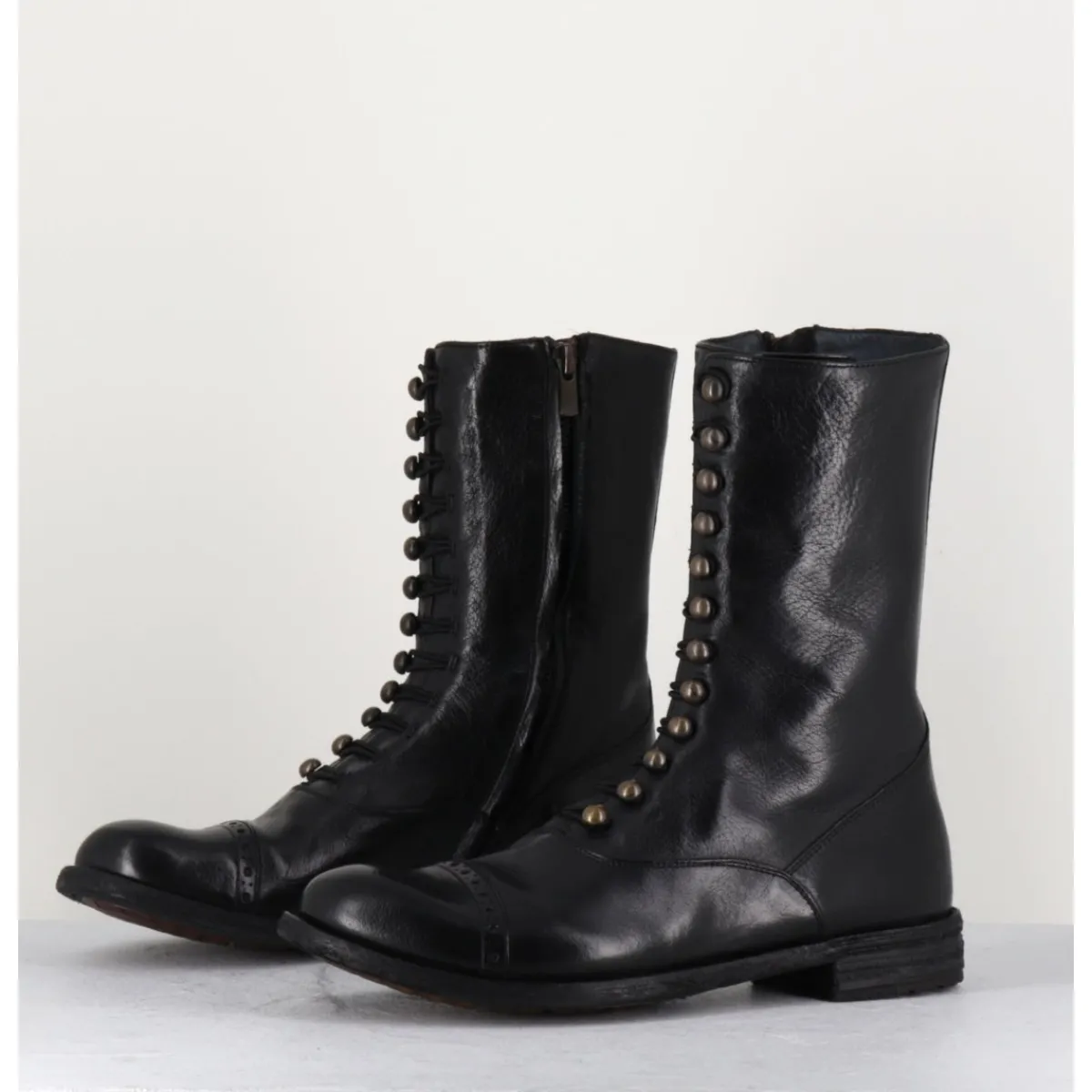 Boots^OFFICINE CREATIVE Bottines tige haute en cuir à boutons - LEXIKON101 NERO NOIR