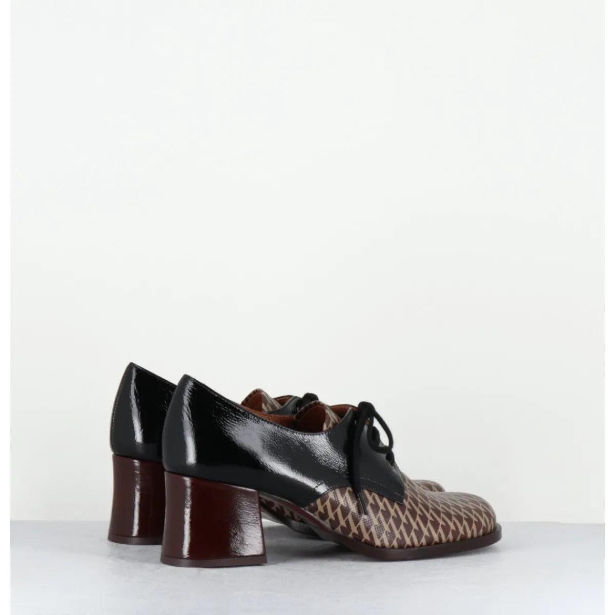 Chaussures^CHIE MIHARA Chaussures à lacets en cuir imprimé pied-de-poule petit talon - TACAO GALLO TESTA