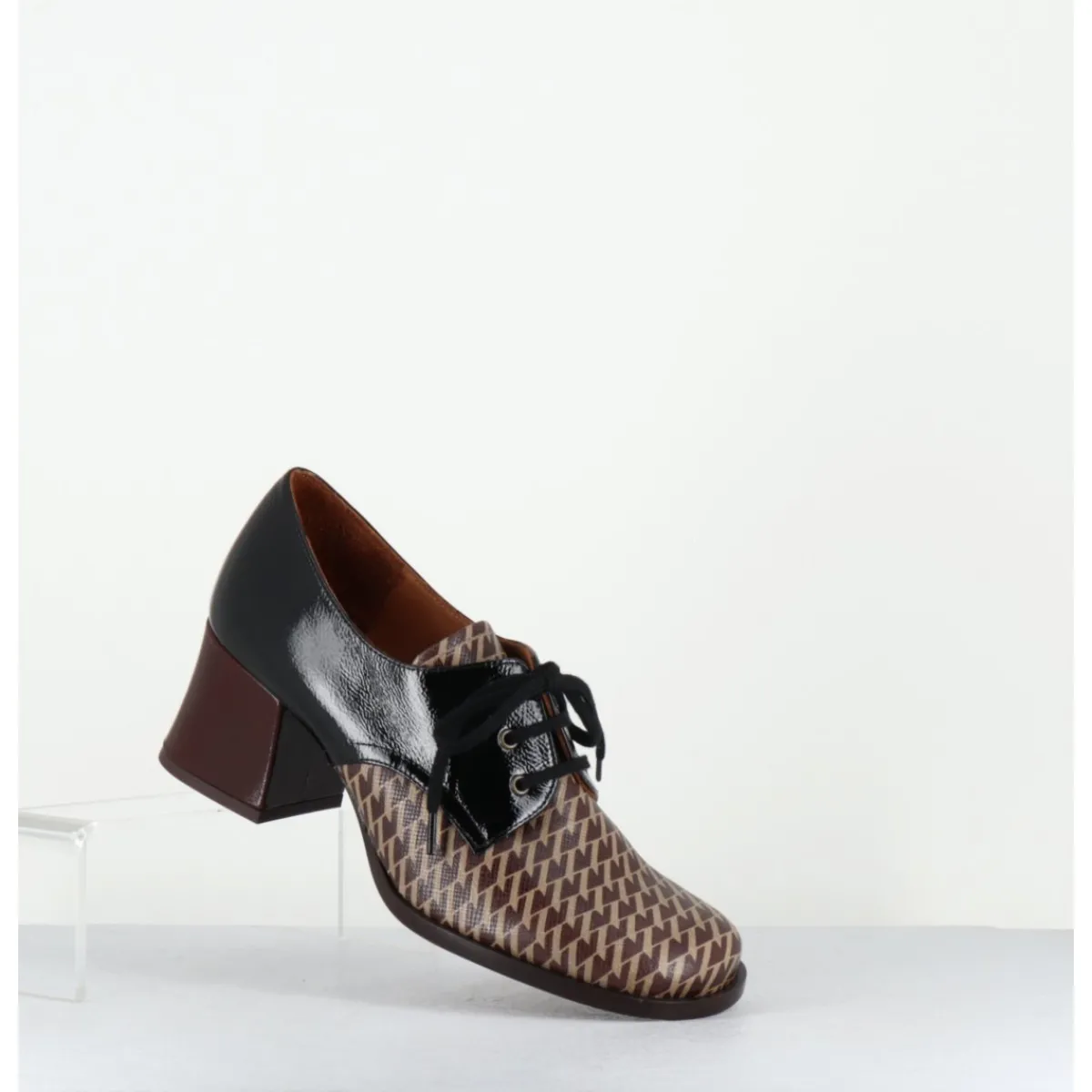 Chaussures^CHIE MIHARA Chaussures à lacets en cuir imprimé pied-de-poule petit talon - TACAO GALLO TESTA