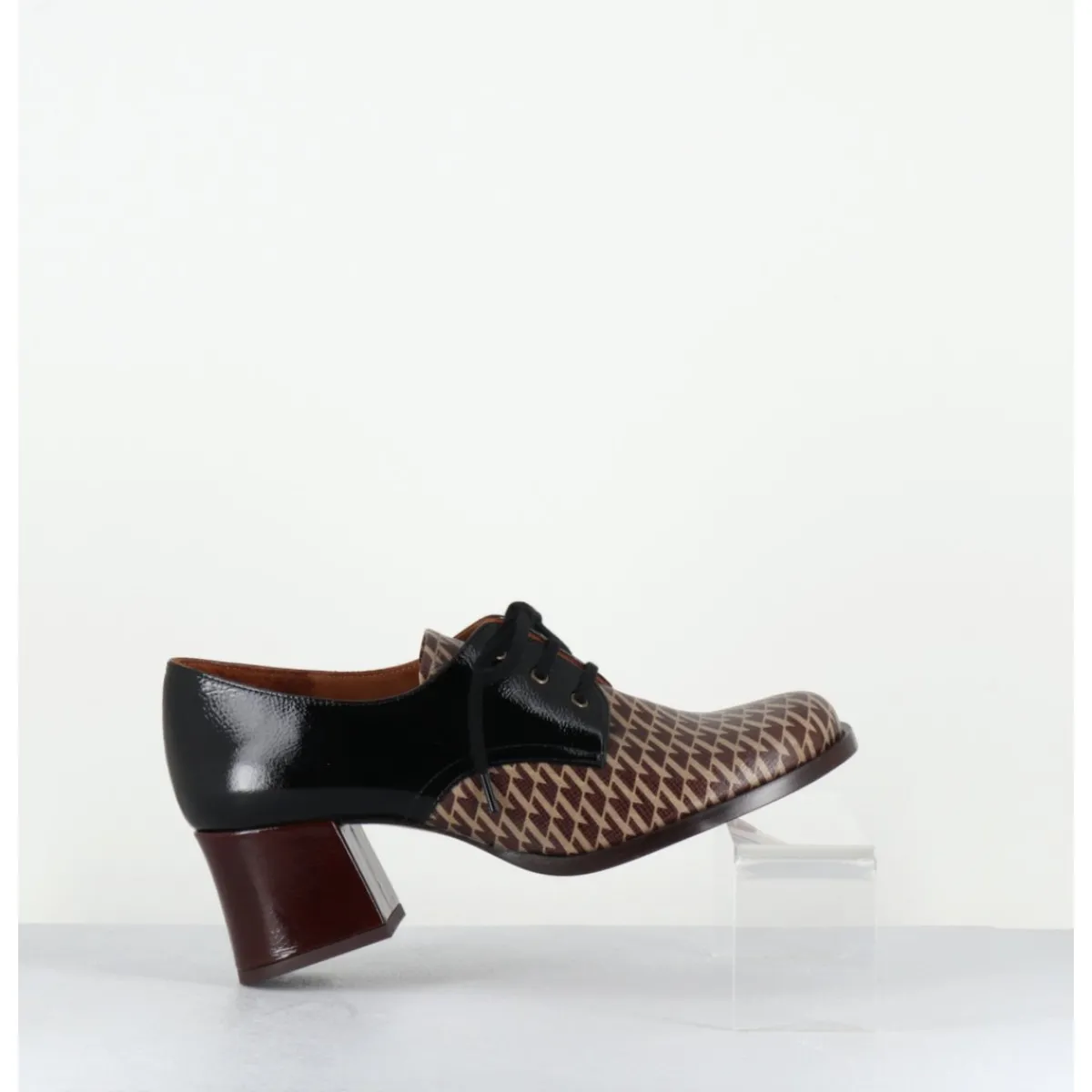 Chaussures^CHIE MIHARA Chaussures à lacets en cuir imprimé pied-de-poule petit talon - TACAO GALLO TESTA