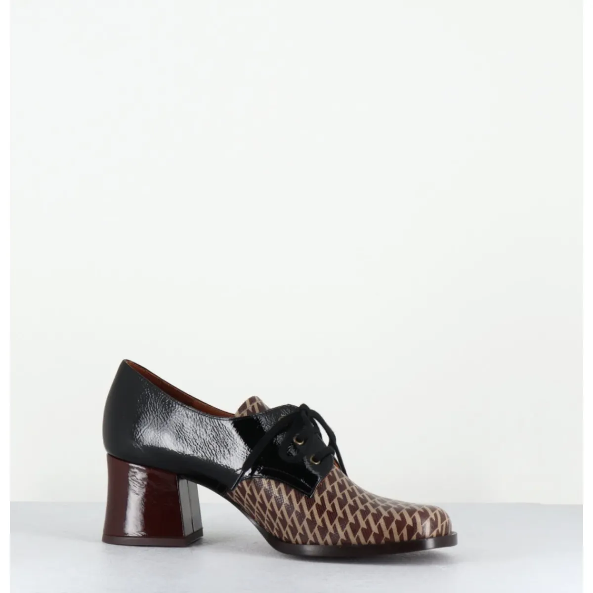 Chaussures^CHIE MIHARA Chaussures à lacets en cuir imprimé pied-de-poule petit talon - TACAO GALLO TESTA