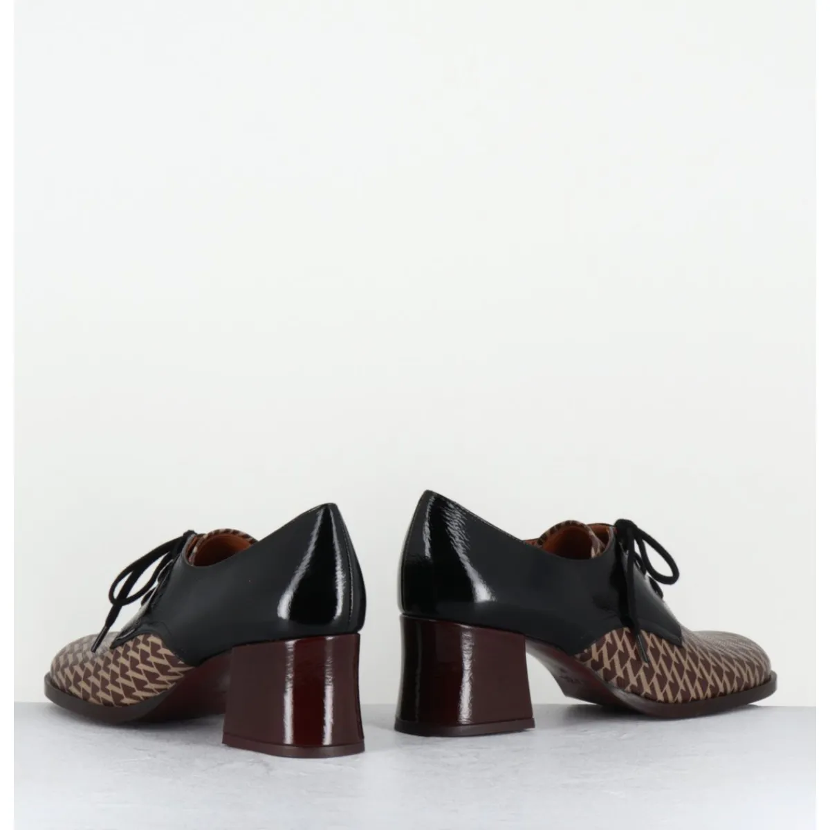 Chaussures^CHIE MIHARA Chaussures à lacets en cuir imprimé pied-de-poule petit talon - TACAO GALLO TESTA