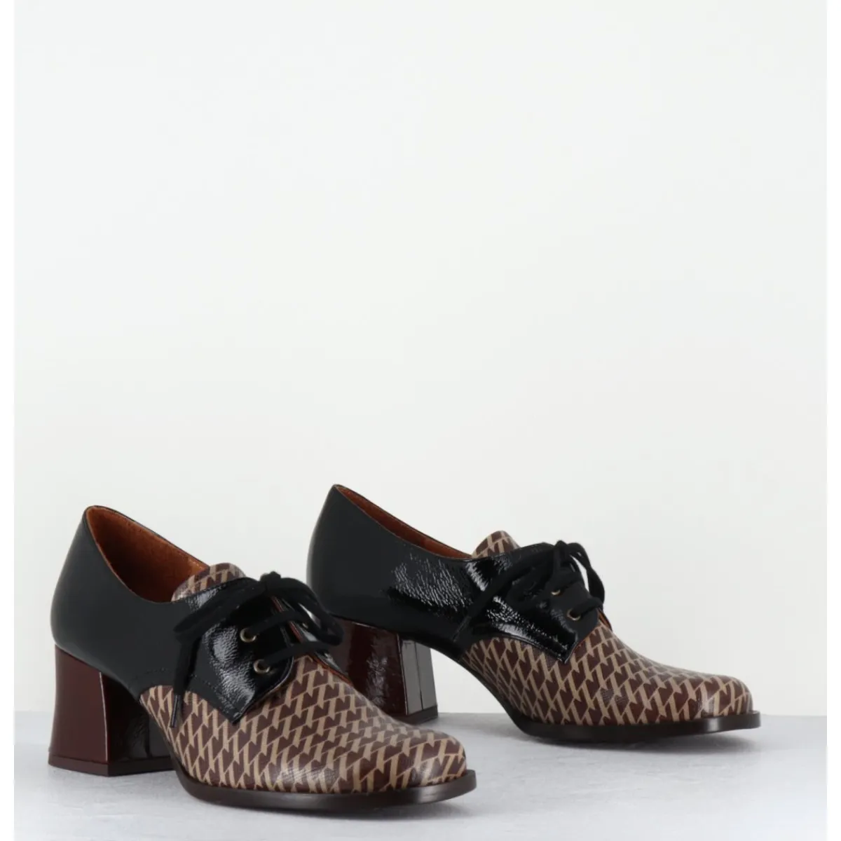 Chaussures^CHIE MIHARA Chaussures à lacets en cuir imprimé pied-de-poule petit talon - TACAO GALLO TESTA