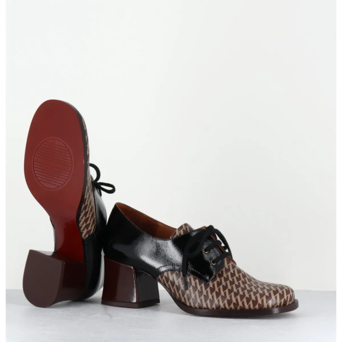 Chaussures^CHIE MIHARA Chaussures à lacets en cuir imprimé pied-de-poule petit talon - TACAO GALLO TESTA