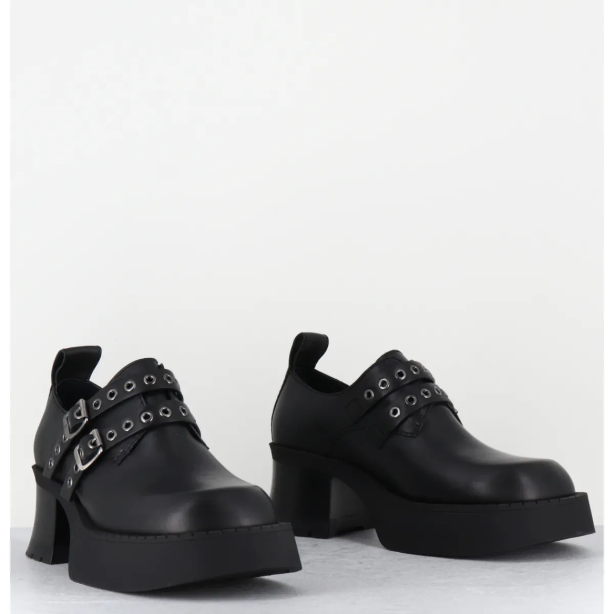 Chaussures | Plateformes^E8 BY MIISTA Chaussures à plateforme en cuir boucles & oeillets - UTE BLACK BROGUES NOIR
