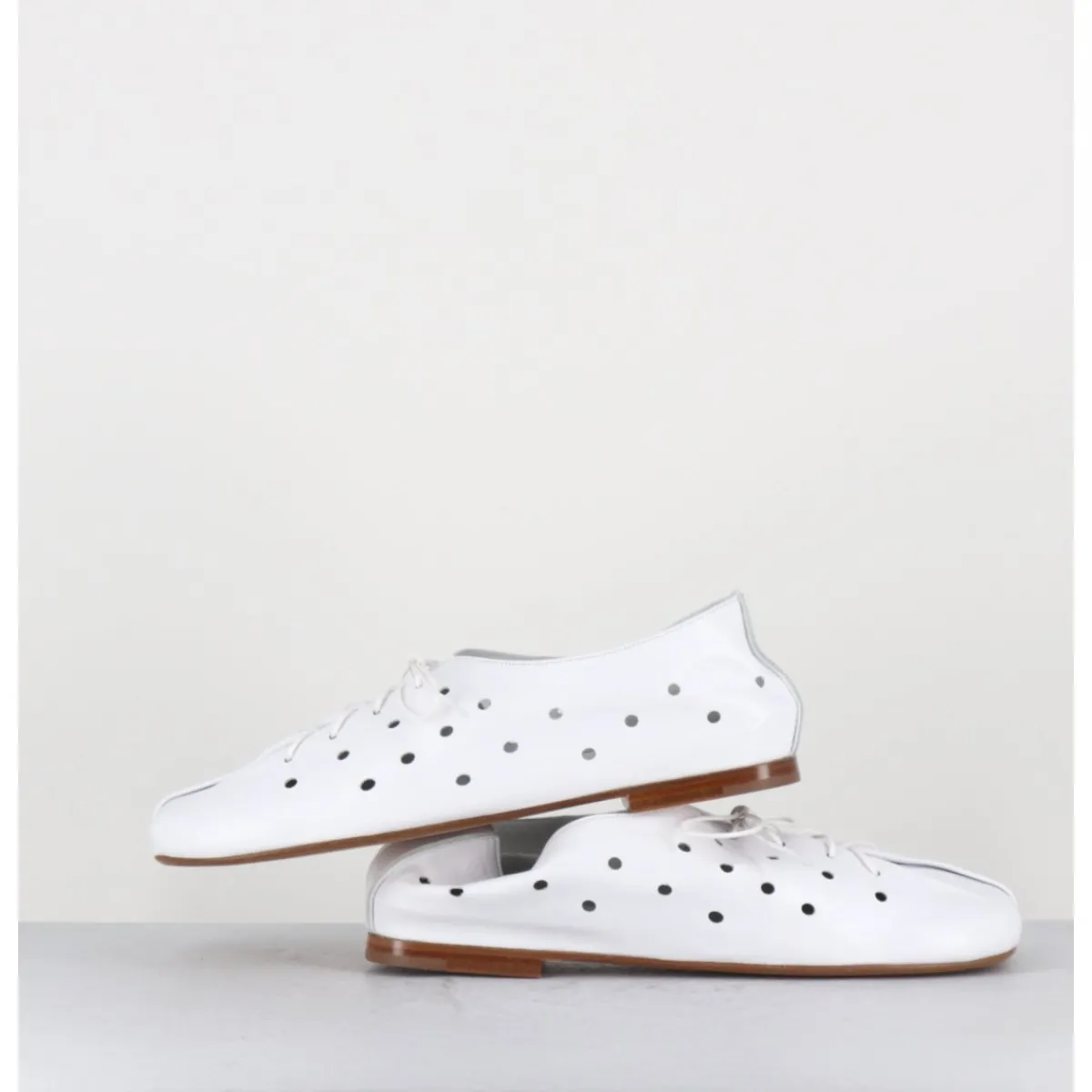 Chaussures | Ballerines^ANTONIO BARBATO Chaussures minimalistes à lacets en cuir perforé - AB4651 NAPPATO BIANCO BLANC