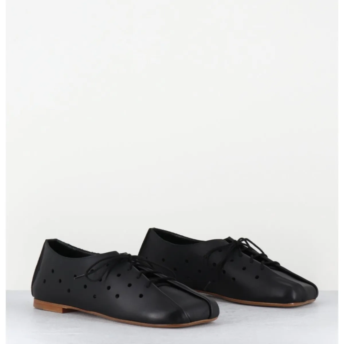 Chaussures | Ballerines^ANTONIO BARBATO Chaussures minimalistes à lacets en cuir perforé - AB4651 NAPPATO NERO NOIR
