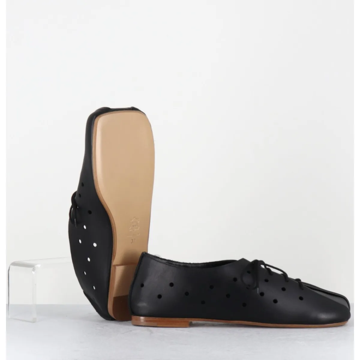 Chaussures | Ballerines^ANTONIO BARBATO Chaussures minimalistes à lacets en cuir perforé - AB4651 NAPPATO NERO NOIR