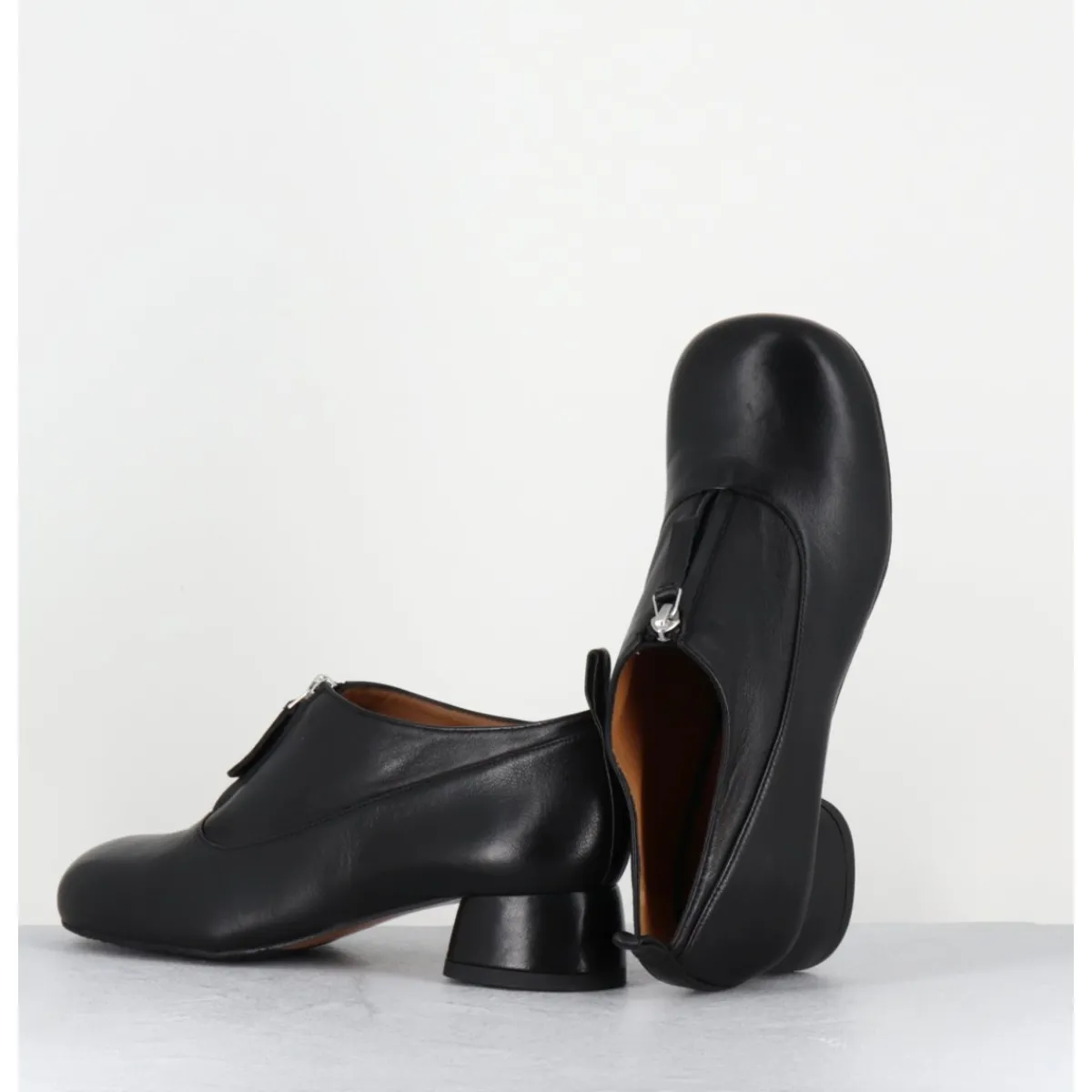 Mocassins | Chaussures^AUDLEY Chaussures petit talon et zip central en cuir - IROY NAPPA BLACK NOIR