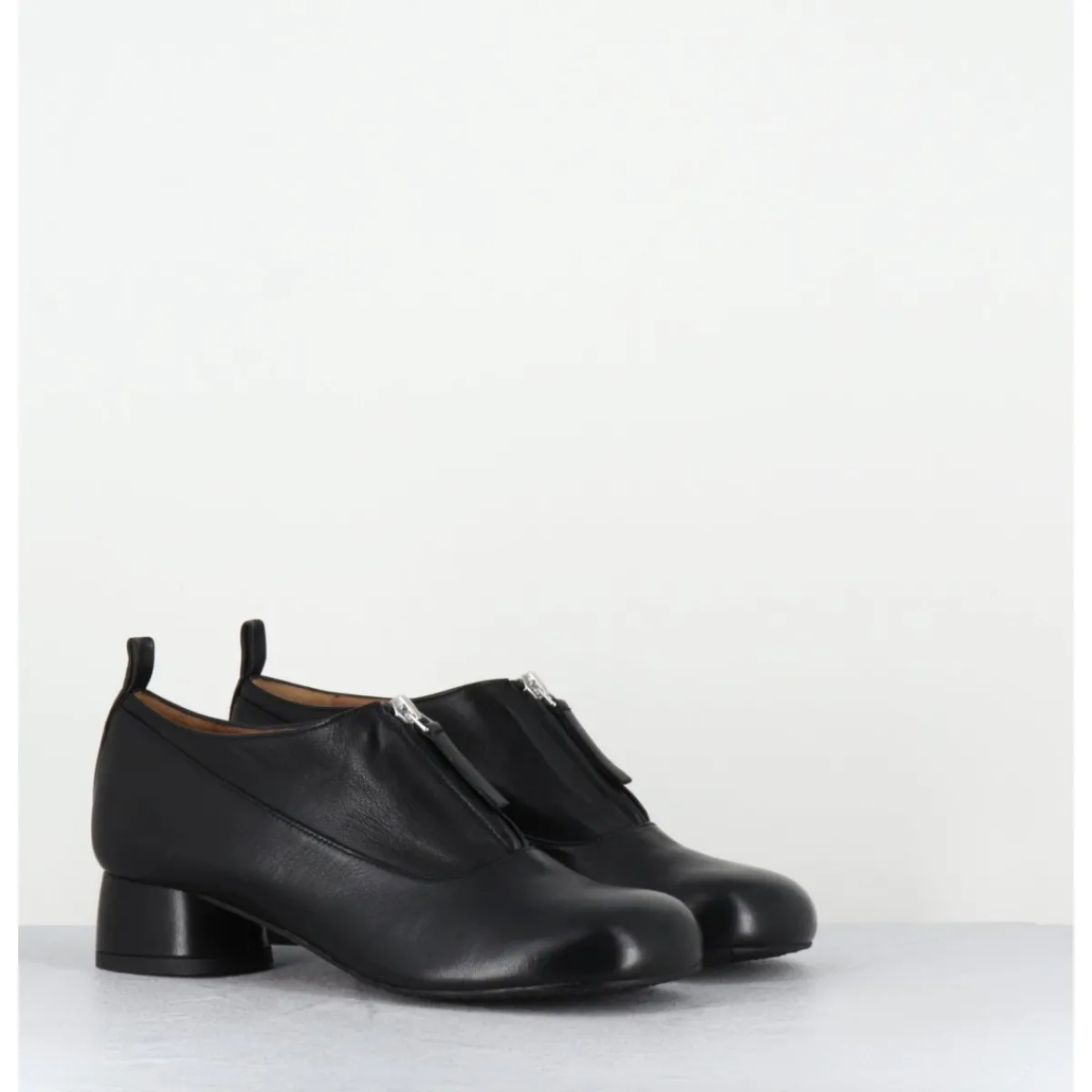 Mocassins | Chaussures^AUDLEY Chaussures petit talon et zip central en cuir - IROY NAPPA BLACK NOIR