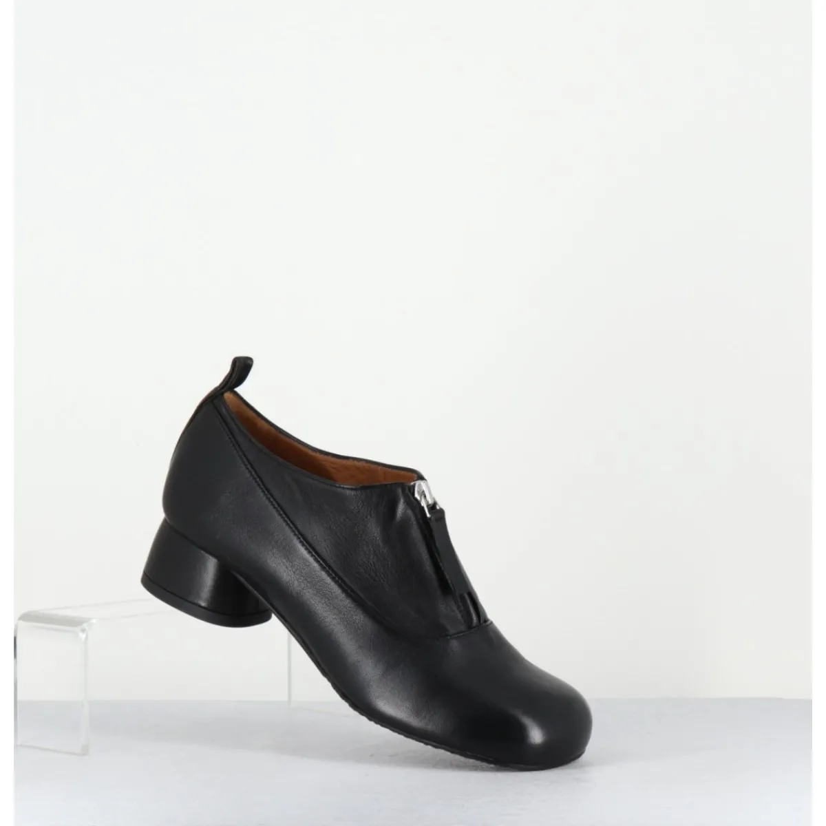 Mocassins | Chaussures^AUDLEY Chaussures petit talon et zip central en cuir - IROY NAPPA BLACK NOIR