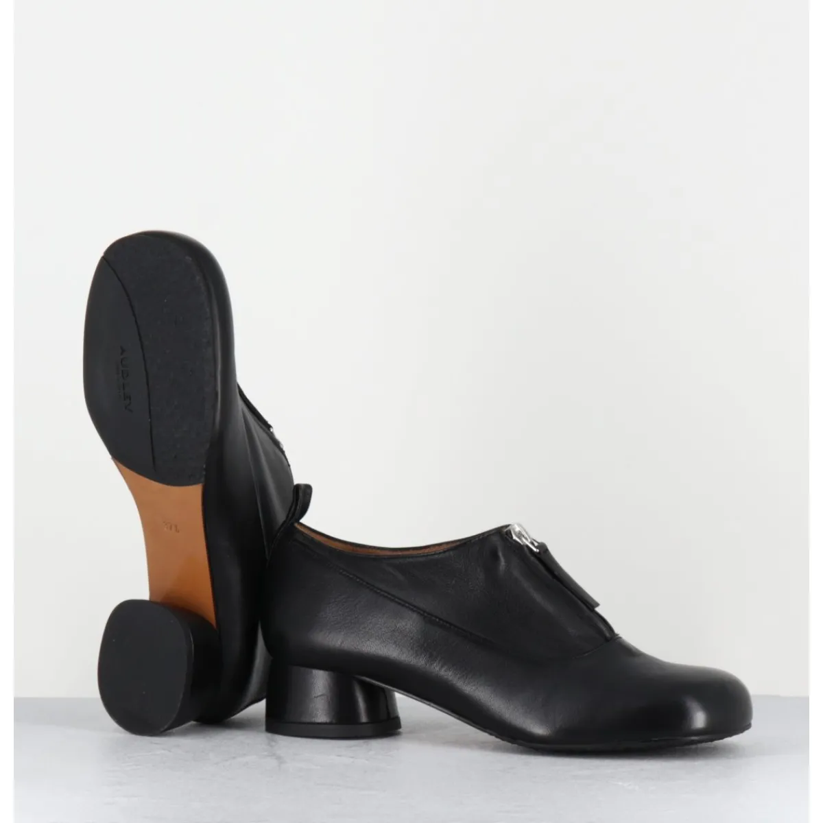 Mocassins | Chaussures^AUDLEY Chaussures petit talon et zip central en cuir - IROY NAPPA BLACK NOIR