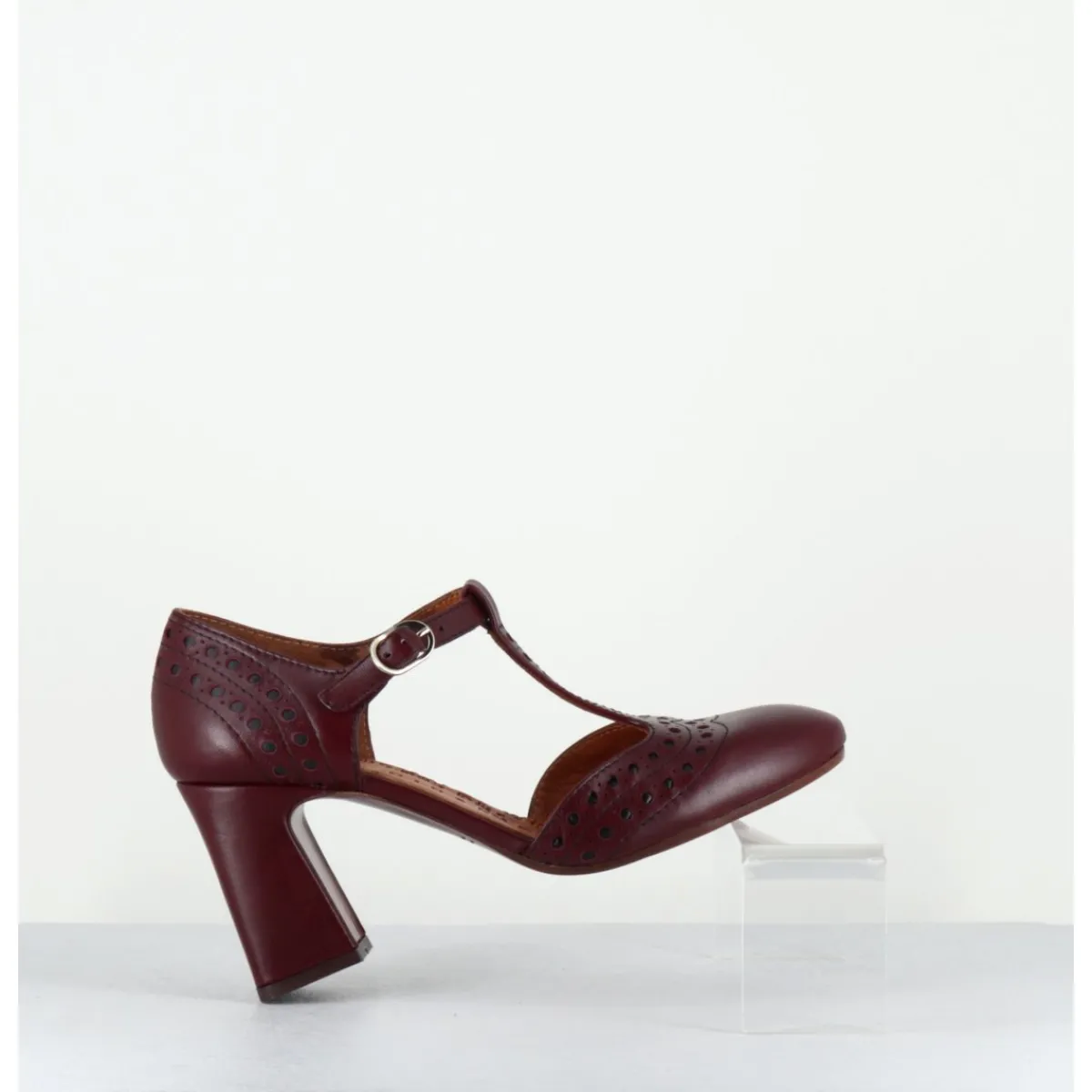 Chaussures^CHIE MIHARA Chaussures salomé à talon ne cuir x & détails noirs - MANTE TORITO GRAPE BORDEAU
