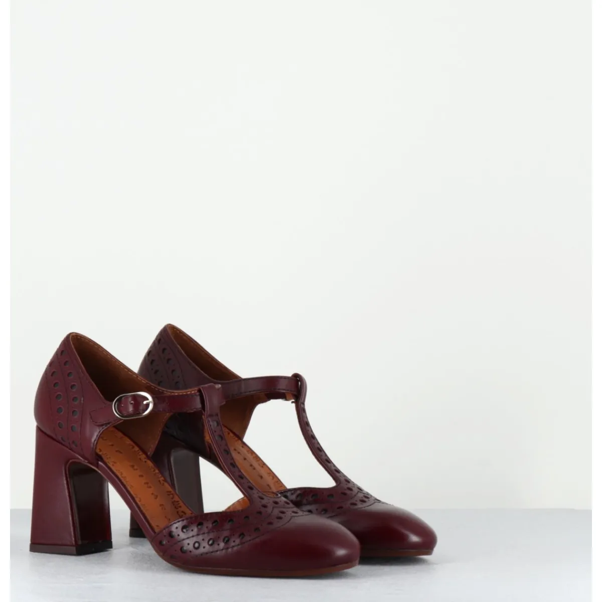 Chaussures^CHIE MIHARA Chaussures salomé à talon ne cuir x & détails noirs - MANTE TORITO GRAPE BORDEAU
