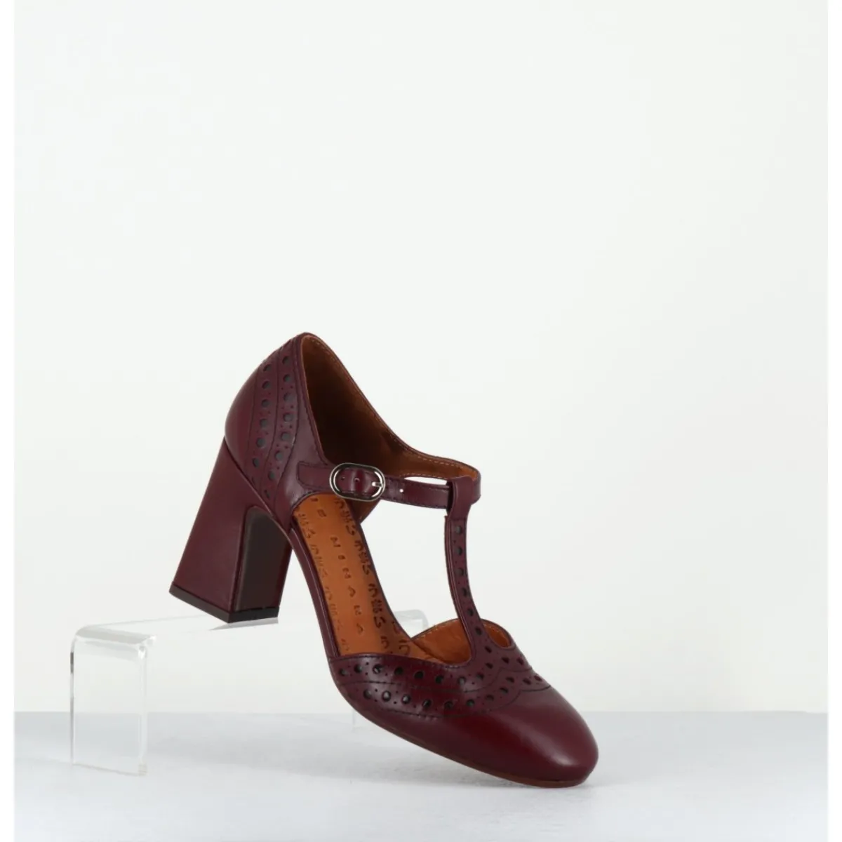 Chaussures^CHIE MIHARA Chaussures salomé à talon ne cuir x & détails noirs - MANTE TORITO GRAPE BORDEAU