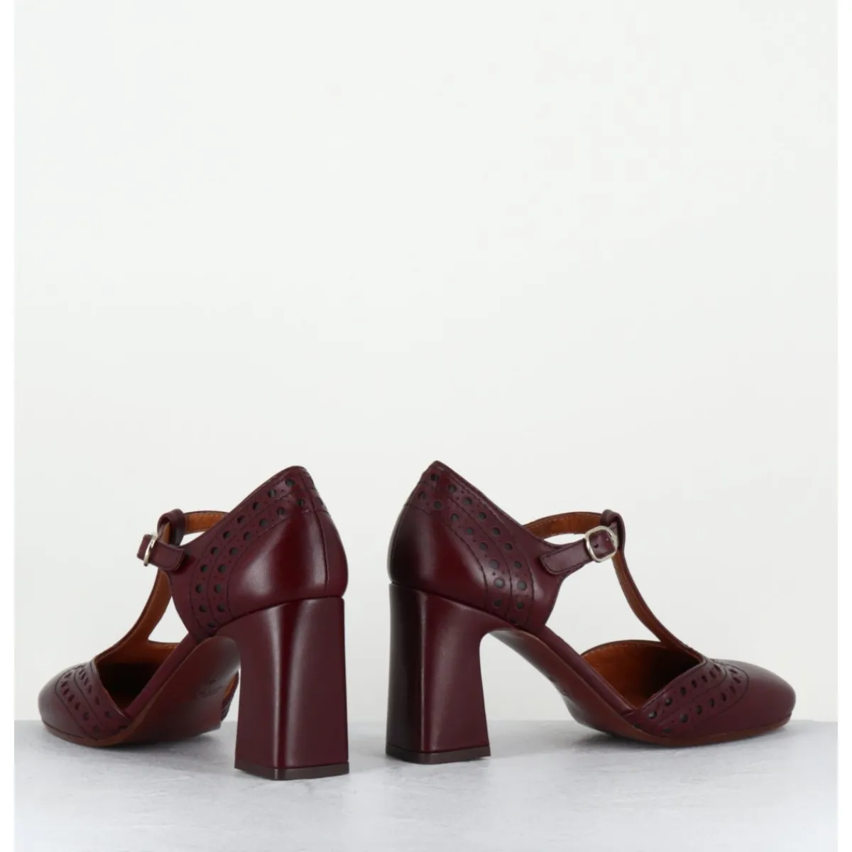 Chaussures^CHIE MIHARA Chaussures salomé à talon ne cuir x & détails noirs - MANTE TORITO GRAPE BORDEAU