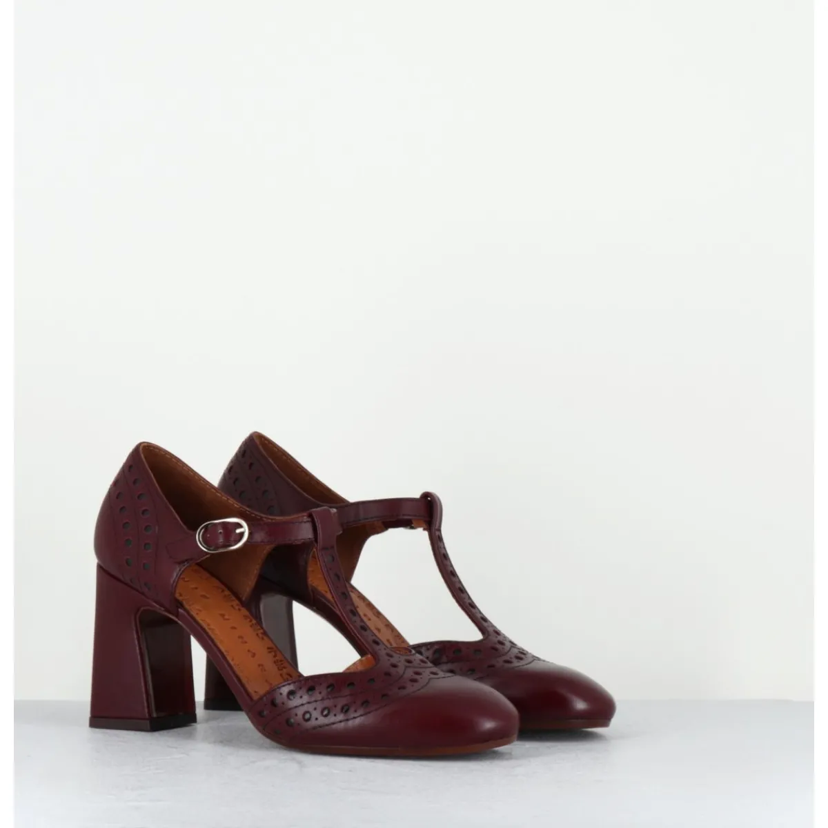Chaussures^CHIE MIHARA Chaussures salomé à talon ne cuir x & détails noirs - MANTE TORITO GRAPE BORDEAU