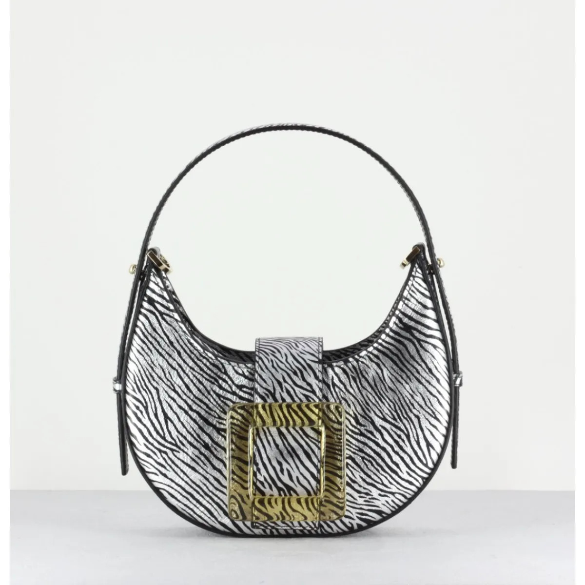 Les Sacs^LES PETITS JOUEURS Cindy Glossy Buckle Bag- Zebra Print ARGENT