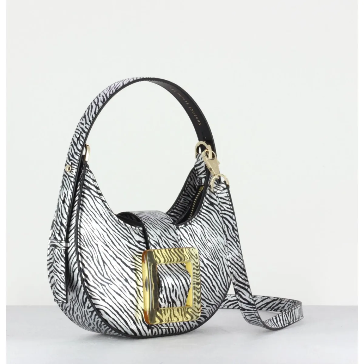 Les Sacs^LES PETITS JOUEURS Cindy Glossy Buckle Bag- Zebra Print ARGENT