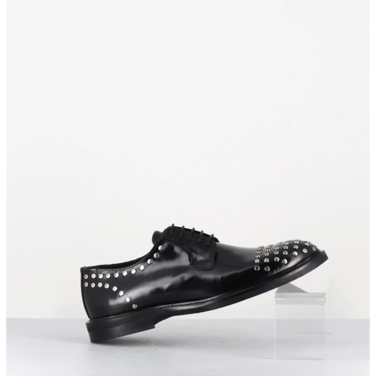 Chaussures^GARRICE LAB Derbies à lacets en cuir glacé rivets argent - NIVE ABRA NERO NOIR