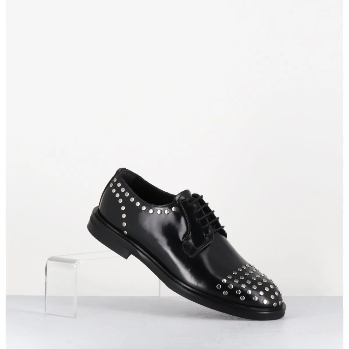 Chaussures^GARRICE LAB Derbies à lacets en cuir glacé rivets argent - NIVE ABRA NERO NOIR