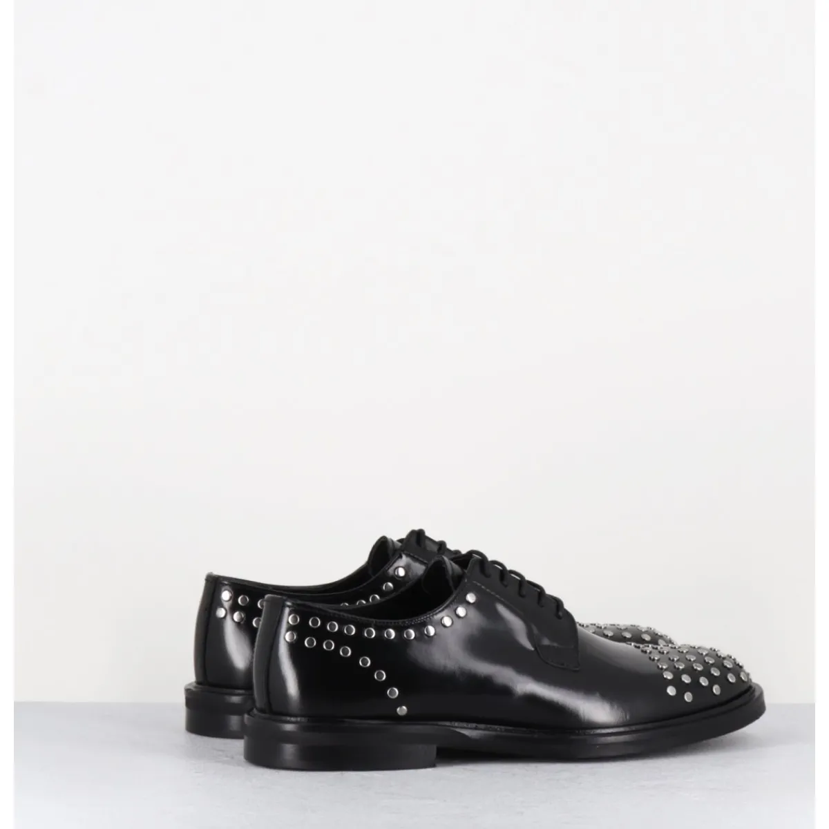 Chaussures^GARRICE LAB Derbies à lacets en cuir glacé rivets argent - NIVE ABRA NERO NOIR