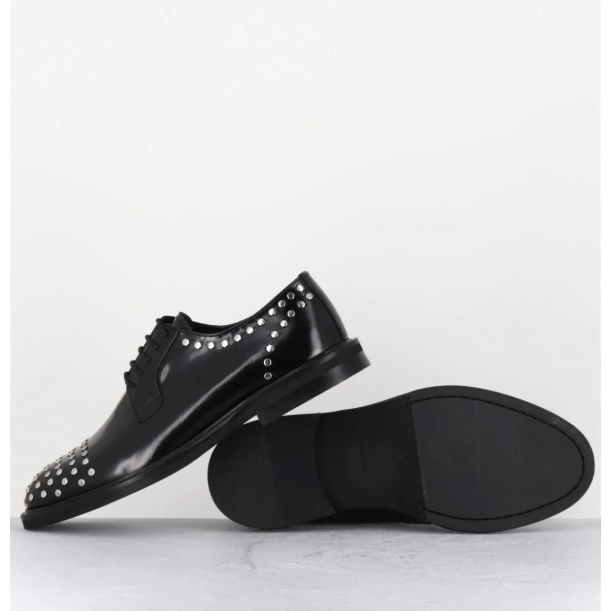 Chaussures^GARRICE LAB Derbies à lacets en cuir glacé rivets argent - NIVE ABRA NERO NOIR