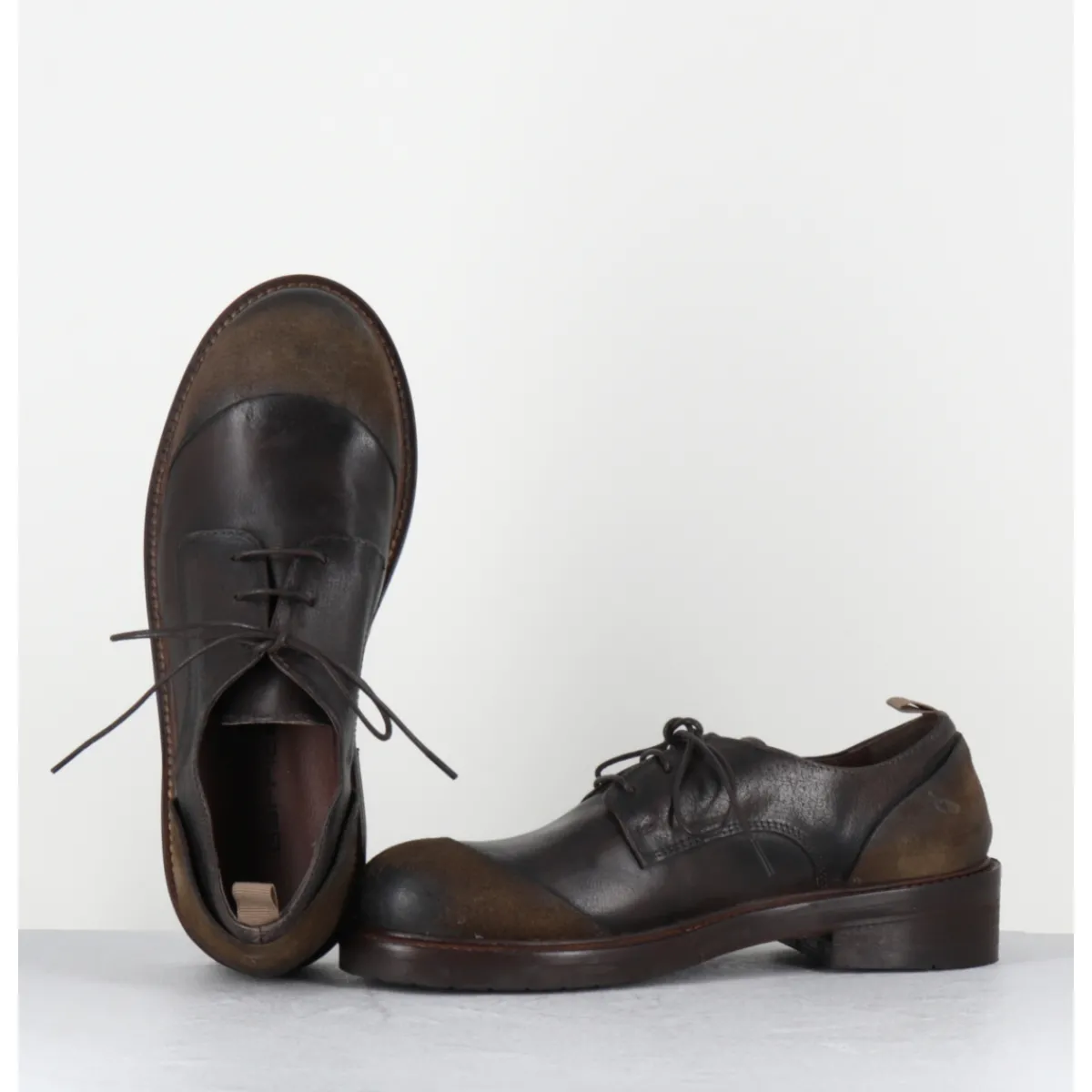 Chaussures^GARRICE LAB Derbies à lacets en cuir brossé & bout rapporté - GAMAN DAVIS MUD MARRON