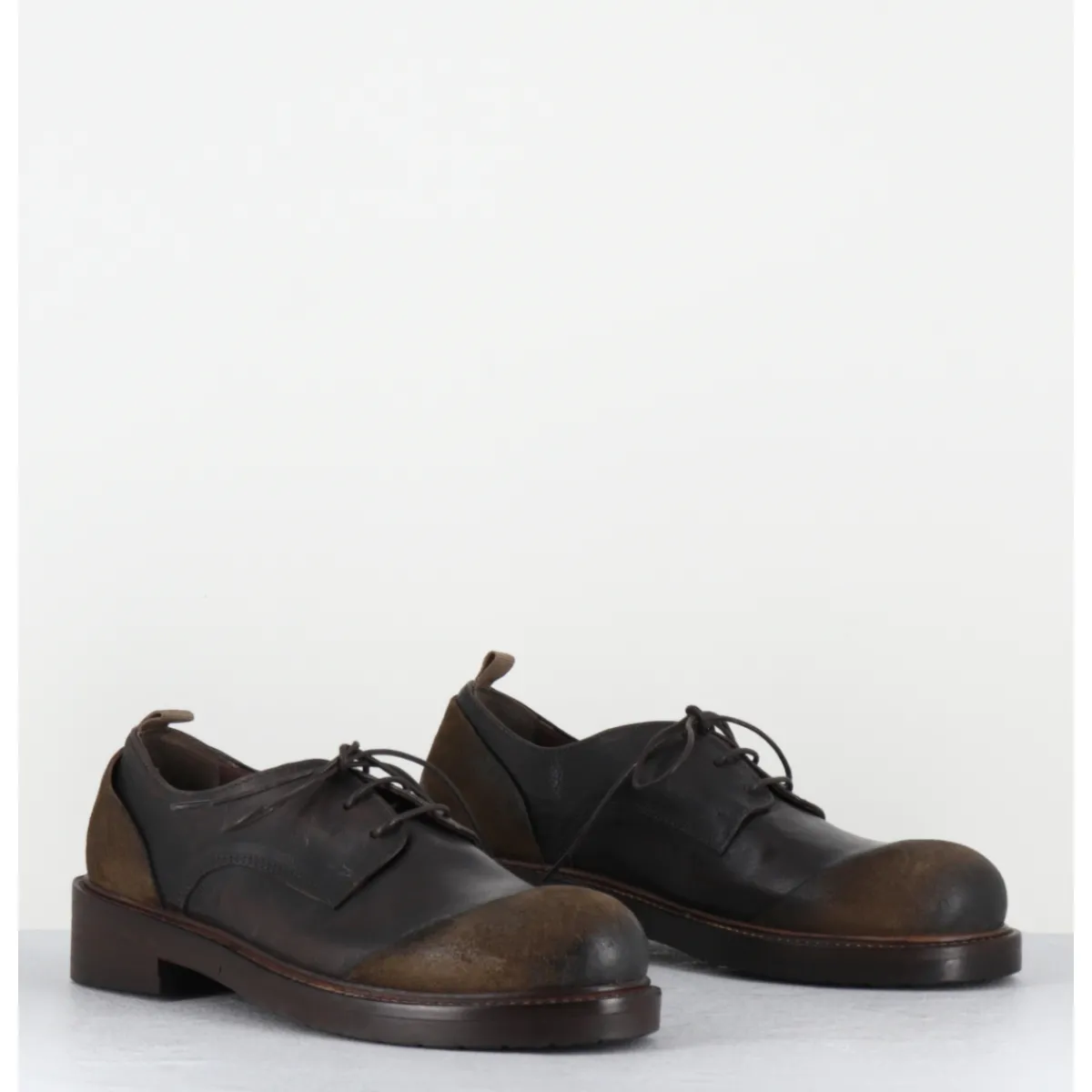 Chaussures^GARRICE LAB Derbies à lacets en cuir brossé & bout rapporté - GAMAN DAVIS MUD MARRON
