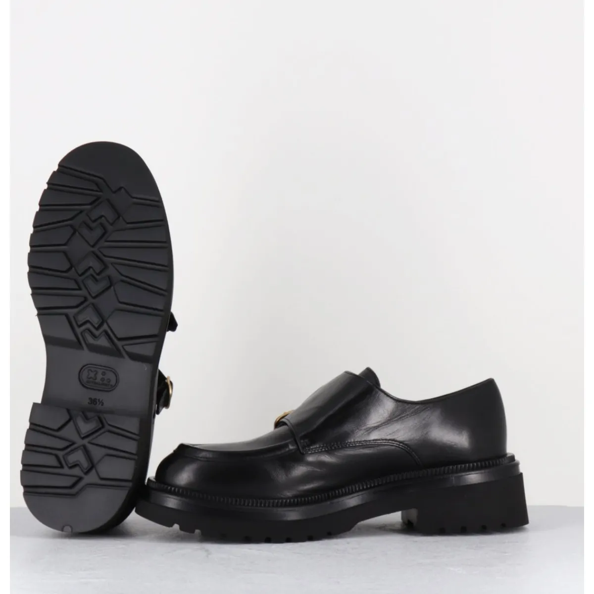 Mocassins^MARA BINI Derby à double boucle en cuir souple - T219 SETA NERO NOIR