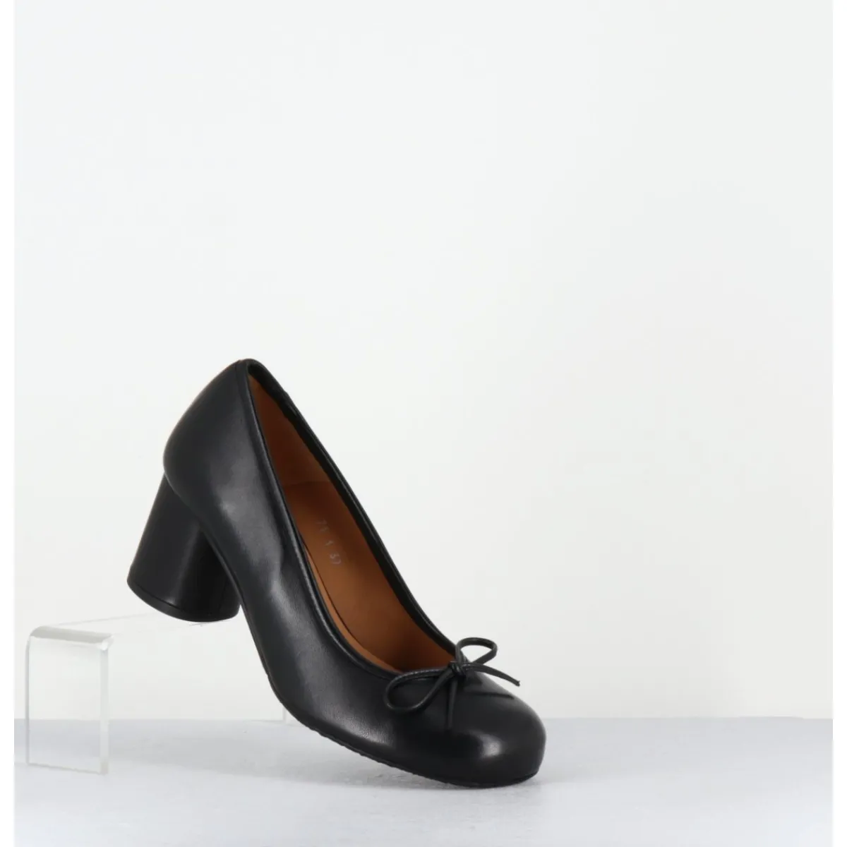Chaussures^AUDLEY Escarpins à talon cuir & petit noeud - RINA NAPPA BLACK NOIR