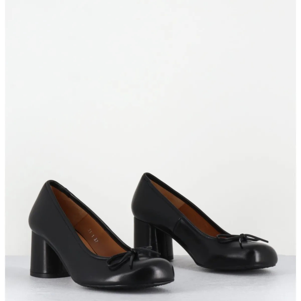 Chaussures^AUDLEY Escarpins à talon cuir & petit noeud - RINA NAPPA BLACK NOIR